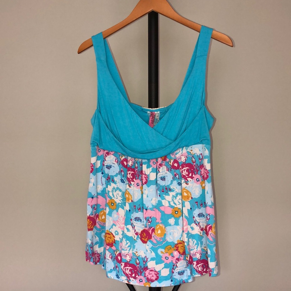 Anthropologie Turquoise and Floral Tank
